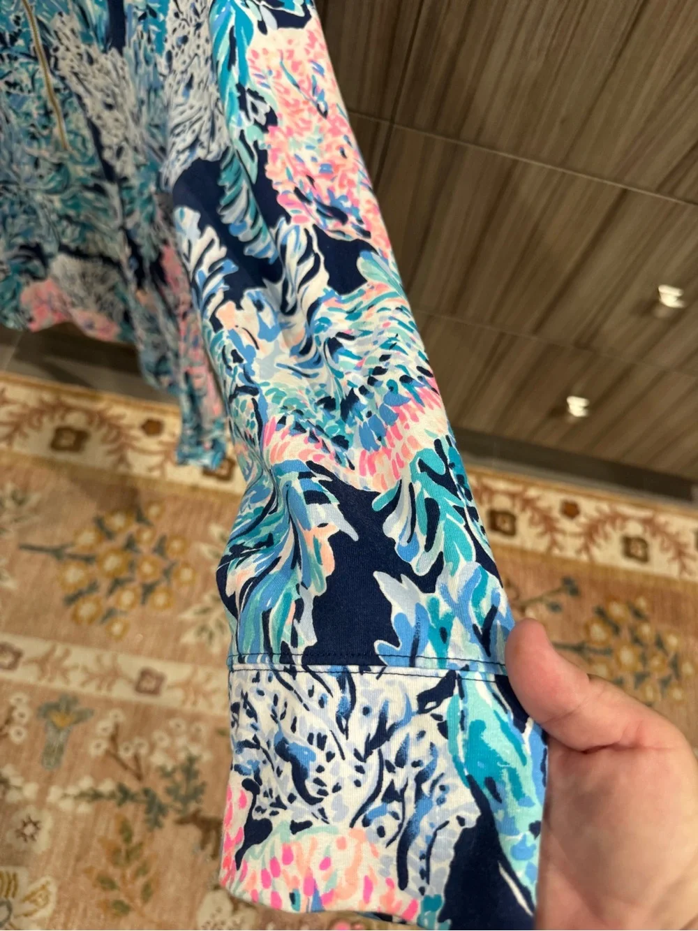 Lilly Pulitzer Tropical Print Half-Zip in Navy, Teal & Pink